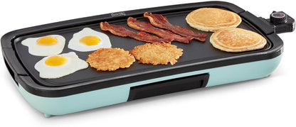 Deluxe Everyday Griddle - Electric Griddle with Removable Plate - Nonstick, Easy-Clean Surface & Anti-Slip Base - Recipe Book Included - Aqua